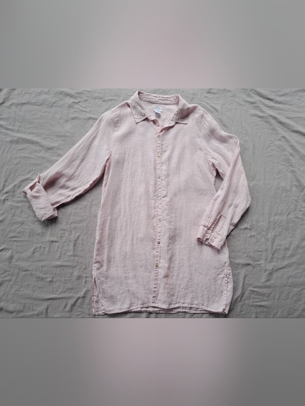 Women's Lightweight Linen Button-Down Tunic- Pale Pink